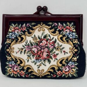 Vintage Black Floral Tapestry Change purse